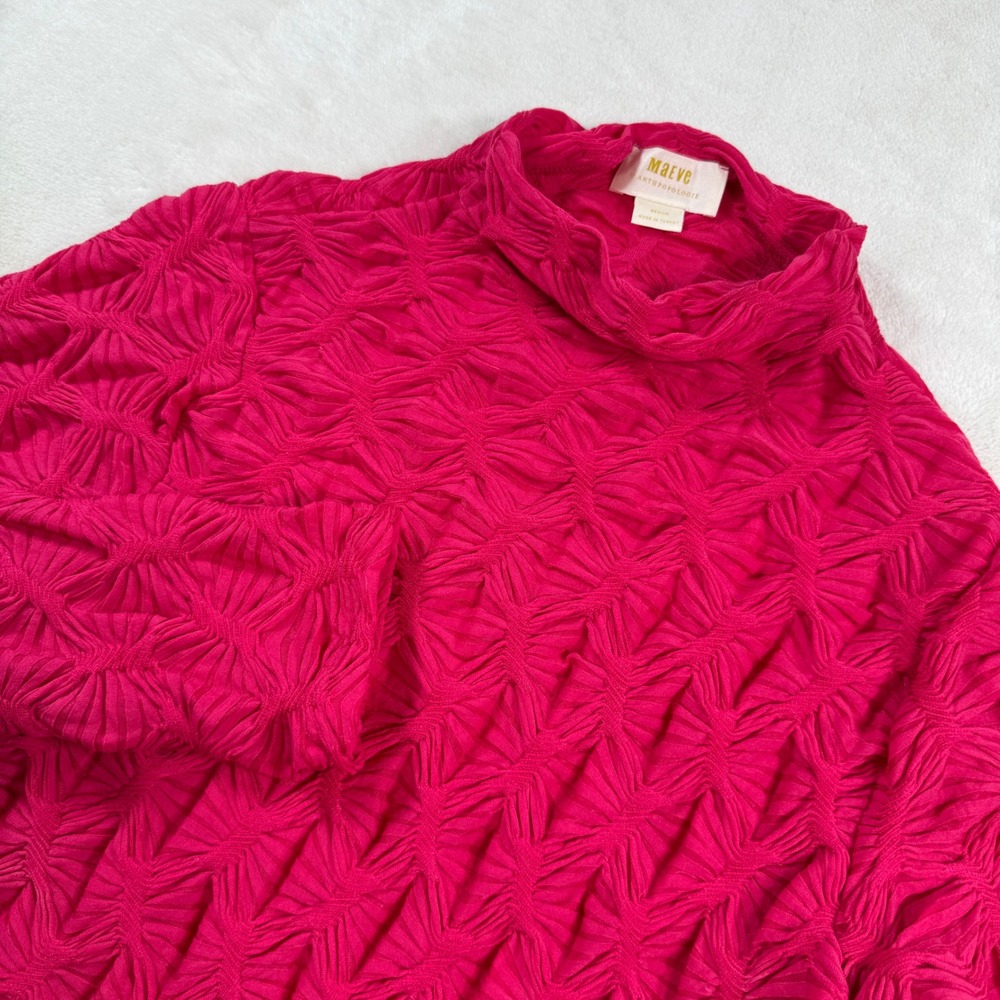 Maeve Anthropologie Magenta Pink Textured Mock Neck Popcorn Top Medium OB1900894